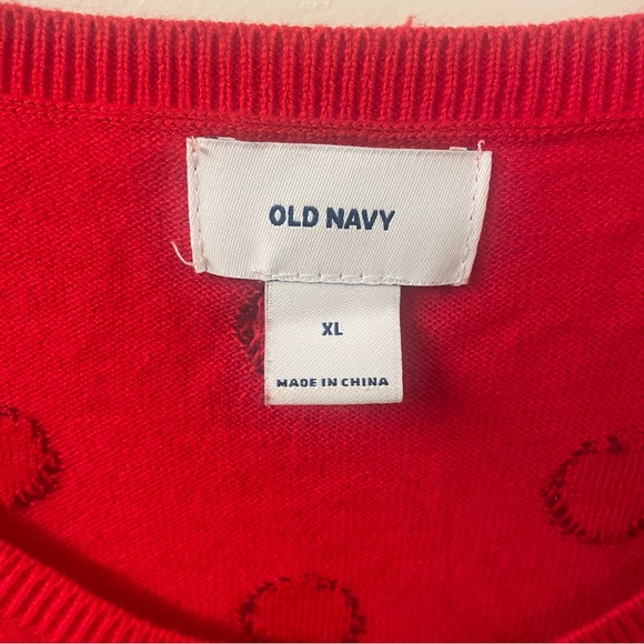 Red with Navy Polka Dots Crew Neck Sweater - Picture 5 of 6